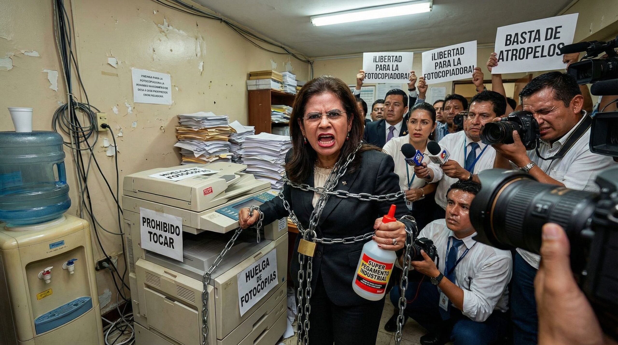 Rixi Moncada denuncia que las elecciones fueron “una simulación generada por IA en una laptop de Donald Trump” y se encadena a la fotocopiadora de Casa Presidencial