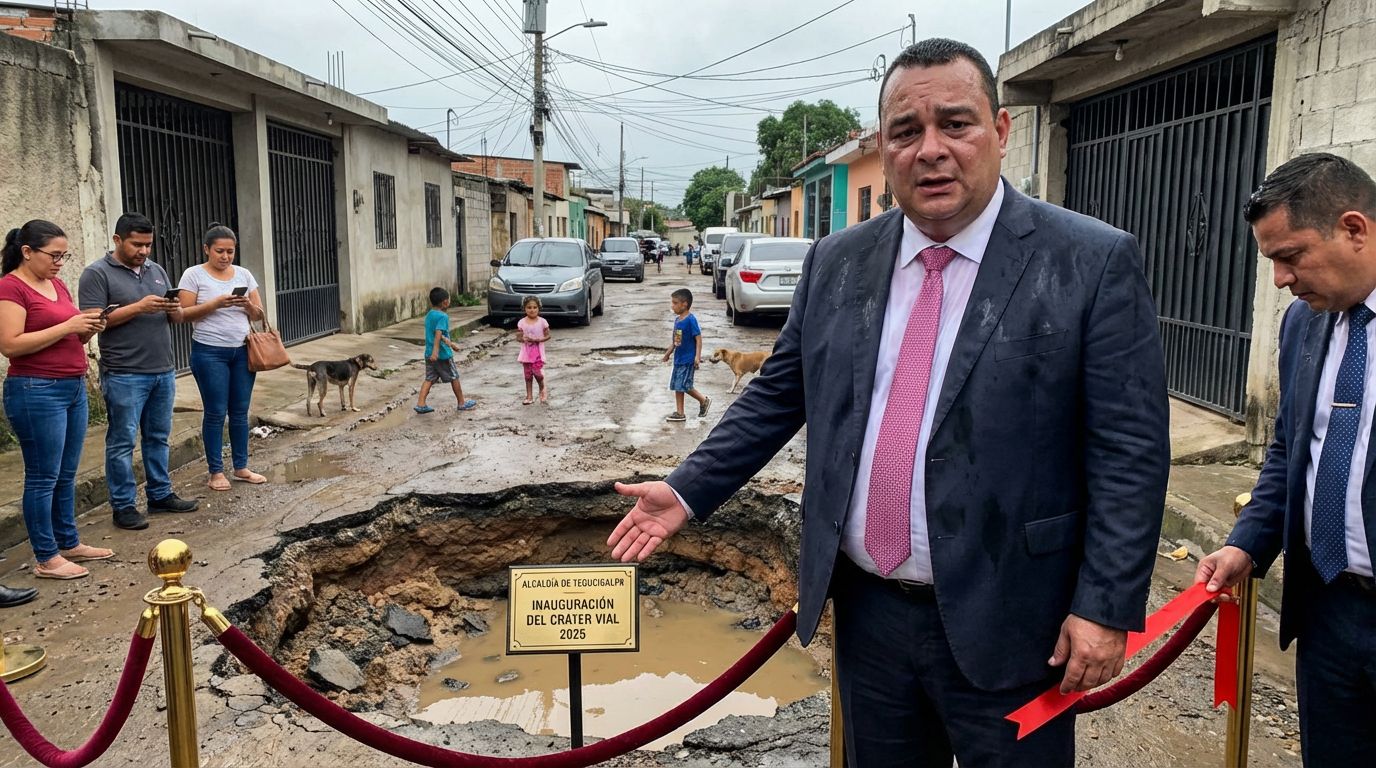 Alcaldía declara red de baches capitalinos como “Patrimonio Cultural Inmaterial” para evitar repararlos